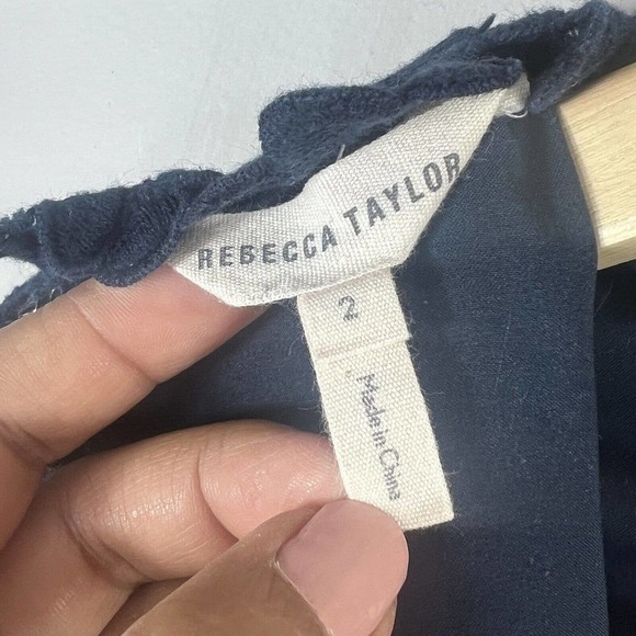 Rebecca Taylor Navy Crochet Lace Dress Size 2 Flutter Sleeve Cocktail - Picture 7 of 11